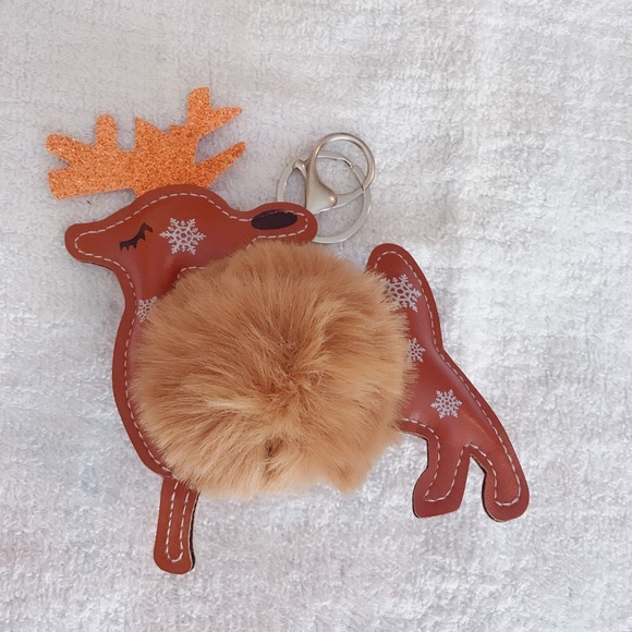 Reindeer Pom Pom Poof Keychain-KC015 brown - Picture 2 of 6